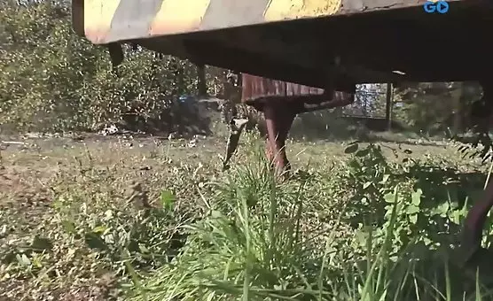 Perverted brunette seduces outdoors in lingerie and fur an erotic outdoor adventure